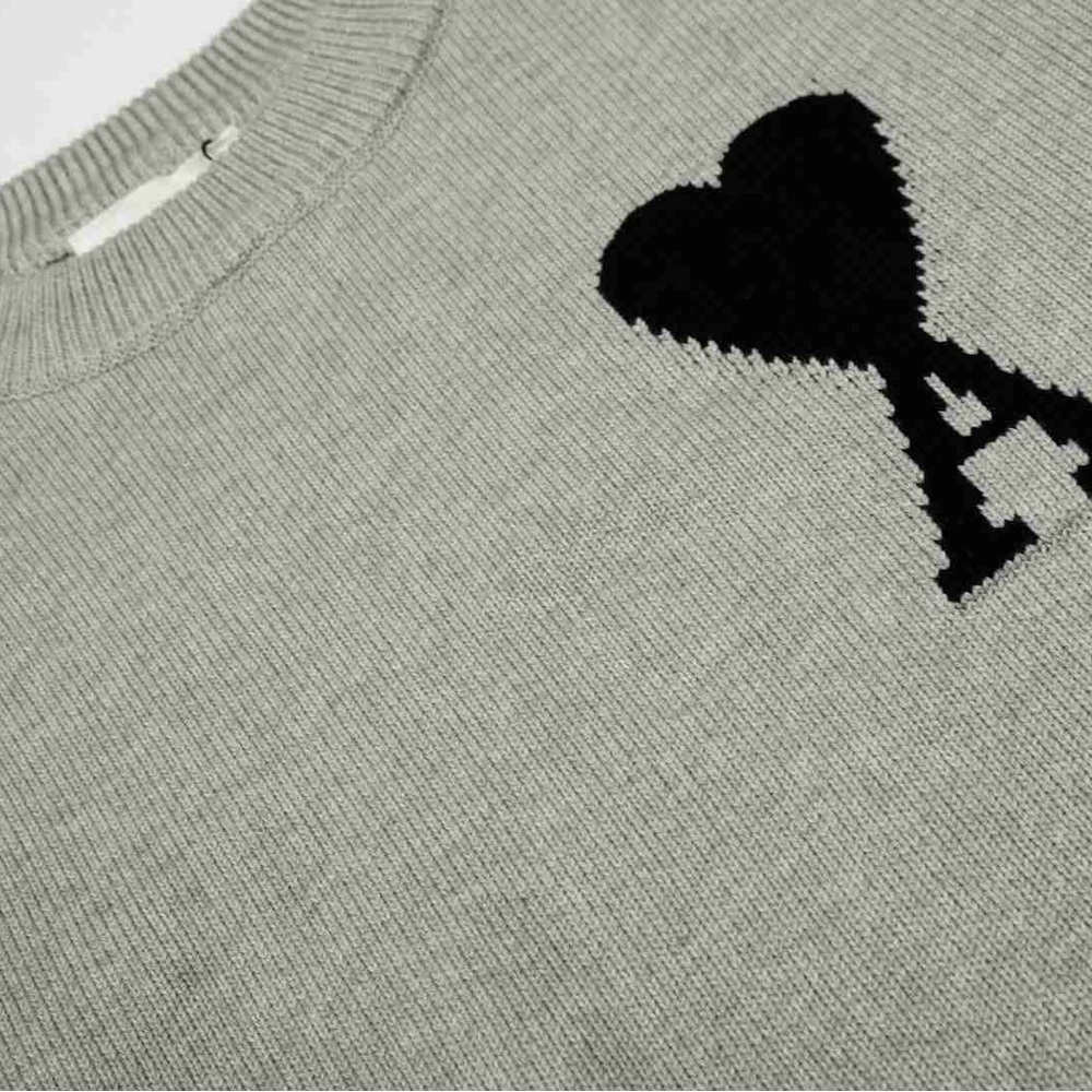 Ami Gray Crewneck Sweater with Black Heart Motif - Picture 4 of 8